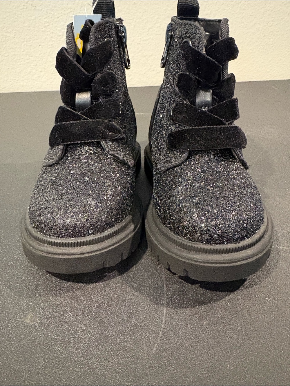 Toddler Girls' Khloe Black Glitter Ankle Combat Boots - Cat & Jack Size 5 - Picture 7 of 10